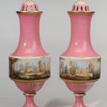 Monumental Pair Sèvres or Sèvres Style Hand-Painted and Gilt Porcelain Urns - Image 2