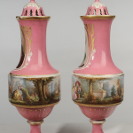 Monumental Pair Sèvres or Sèvres Style Hand-Painted and Gilt Porcelain Urns - Image 3