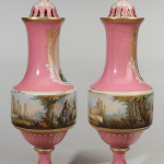 Monumental Pair Sèvres or Sèvres Style Hand-Painted and Gilt Porcelain Urns - Image 4