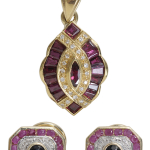 Ruby, Sapphire Ear Clips, Pendant